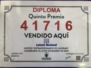 Diploma quinto premio navidad 2025